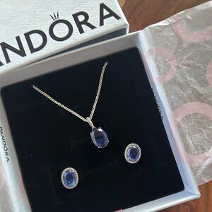 Pandora Sapphire Set: September halo necklace and earrings